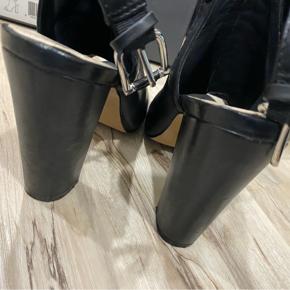 Vince Camuto Black Leather Open Toe Buckle Back Heel, Size 5.5, Good Condition - Picture 7 of 13